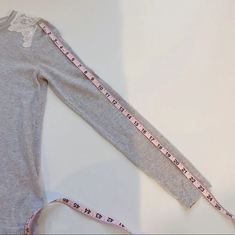 Boden Lace Embellished Sweater Cotton Gray White Long Sleeve Crew Neck 2 - Picture 10 of 13